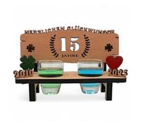 Banco de chupito '15 años' de madera con grabado y número de año - Idea de regalo para dinero, cumpleaños, aniversario, boda, aniversario - con 2 vasos de chupito
