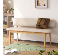 Banco de comedor con respaldo, asiento acolchado tapizado y patas de madera maciza, estilo rústico para uso en interiores, perfecto para la entrada o el final de la cama