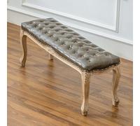 Banco de comedor vintage tapizado de cuero de primera calidad con patas de madera, banco de dormitorio para sala de estar, pasillo y acabado de bronce de piano