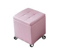 Banco De Dormitorio con Almacenamiento Otomana De Almacenamiento con Ruedas Versátil Banco De Sofá Pequeño Taburete Tapizado Reposapiés Compacto(Pink,31.5" x 15.7" x 18.1")