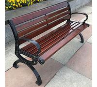 Banco de dos plazas con marco de acero de madera y metal para exteriores con respaldo, asientos de listones duraderos para jardín, patio, césped y parque infantil