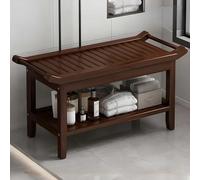 Banco de ducha con estante de almacenamiento, reposapiés para interiores y exteriores, asas para un fácil movimiento, diseño plano, organizador de baño para ducha y spa