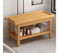 Banco de ducha con estante de almacenamiento, reposapiés para interiores y exteriores, asas para un fácil movimiento, diseño plano, organizador de baño para ducha y spa
