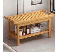 Banco de ducha con estante y asas, taburete versátil para interiores y exteriores y zapatero para baño y patio