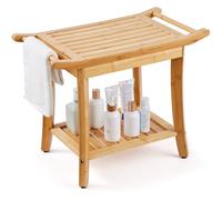 Banco de ducha de bambú VEVOR, 24 x 13,8 x 18,9 pulgadas, taburete de ducha impermeable con asa para estante de almacenamiento, capacidad de carga de 300 libras, organizador de asiento de bañera de sp