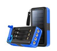 Banco de energía Solar Compacto Cargador de manivela con Cable Incorporado Banco de energía Fusión a Prueba de Agua Linterna LED Paquete de batería Externa Multifuncional 2PCS, Azul, 30000mA