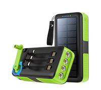 Banco de energía Solar Compacto Cargador de manivela con Cable Incorporado Banco de energía Fusión a Prueba de Agua Linterna LED Paquete de batería Externa Multifuncional 2PCS, Verde, 30000m
