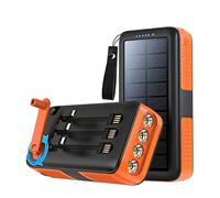 Banco de energía Solar Compacto Cargador de manivela con Cable Incorporado Banco de energía Fusión a Prueba de Agua Linterna LED Multifuncional Paquete de baterías externas 2PCS, Naranja, 30