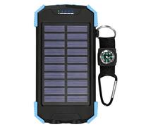 Banco de energía solar de 10000 mAh, cargador inalámbrico portátil con clasificación de impermeabilidad IP66, capacidad de carga rápida, linterna LED dual y brújula, 14,61 x 7,59 x 2 cm para camping
