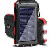 Banco de energía Solar de 20 000 mAh, portátil para Exteriores, Resistente al Agua, Compatible con Todos los teléfonos Inteligentes, con 2 Puertos USB y Linterna LED, Color Rojo.