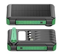 Banco de energía solar de 20000 mAh con generador de manivela, cargador portátil con carga rápida de 20 W, 3 cables de salida, linterna LED y luz de campamento, certificado UKCA, para acampar al aire