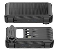 Banco de energía solar de 20000 mAh con generador de manivela, cargador portátil de carga rápida, 3 cables de salida, linterna LED y luz de campamento, certificación UKCA, cargador portátil para