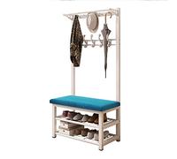 Banco de entrada 3 en 1 con estante de almacenamiento y ganchos, zapatero de metal, 80 x 33 x 172 cm, organizador elegante para la entrada del hogar y el vestíbulo