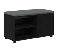 Banco de entrada con cojín roble negro 80 x 38 x 46 cm | Madera y tela, 2 estantes, puerta, patas ajustables, peso máximo 60 kg