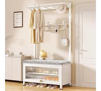 Banco de entrada con perchero y zapatero de 100 cm, color blanco, banco de almacenamiento para pasillo, dormitorio, vestíbulo, sala de estar, elegante nizer muebles que ahorran espacio