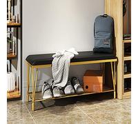 Banco de entrada con zapatero dorado, cómodo banco para guardar zapatos, banco tapizado en cuero, moderno banco para guardar zapatos, organizador de zapatos para entrada (negro, 24 x 12 x 18 pulgadas
