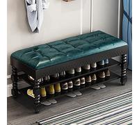 Banco de entrada de cuero acolchado con patas acrílicas, otomana de 2 niveles con parte superior elevable, organizador de zapatos rústico, 110 x 30 x 48 cm