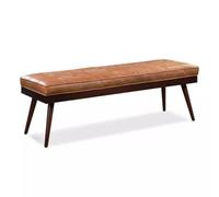 Banco de entrada de cuero copetudo, elegante taburete otomano para sala de estar y dormitorio, patas de madera, zapatero versátil y solución de asiento al final de la cama