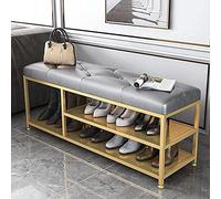 Banco de entrada de lujo con almacenamiento de botas, Banco de zapatos tapizado suave Banco de zapatero, Banco de almacenamiento de zapatos moderno Muebles organizadores de zapatos de entrada(Gray Lea