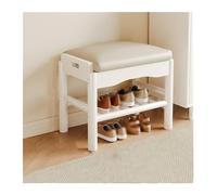 Banco de entrada de madera maciza blanca - Taburete de almacenamiento de zapatos al final de la cama, armario de puerta con un asiento, perfecto para nización en casa (45 cm)