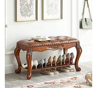 Banco de entrada de madera maciza vintage, banco de zapatos tapizado en cuero con botones, organizador de almacenamiento de zapatos, banco decorativo de primera calidad para el final de la cama del d