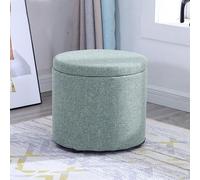 Banco de entrada de tela redondo moderno con almacenamiento extraíble de pitufos, asiento acolchado y reposapiés otomano para sala de estar, 33 x 33 x 29 cm