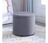 Banco de entrada de tela redondo moderno con almacenamiento extraíble de pitufos, asiento acolchado y reposapiés otomano para sala de estar, 33 x 33 x 29 cm