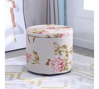 Banco de entrada de tela redondo moderno con almacenamiento extraíble de pitufos, asiento acolchado y reposapiés otomano para sala de estar, 33 x 33 x 29 cm