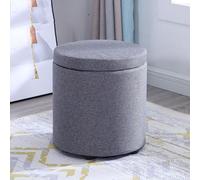 Banco de entrada de tela redondo moderno con contenedor extraíble para pitufos, asiento acolchado y reposapiés otomano para sala de estar, elegante 33 x 33 x 35 cm