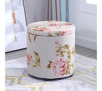 Banco de entrada de tela redondo moderno con contenedor extraíble para pitufos, asiento acolchado y reposapiés otomano para sala de estar, 33 x 33 x 35 cm, solución de almacenamiento elegante