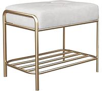Banco de Entrada Moderno con Zapatero, Estructura de Metal, Taburete Acolchado Suave, Multifuncional, para Dormitorio, Sala de Estar, Zapatero de 1 Estante, Elegante mobiliario para el hogar