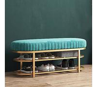 Banco de entrada tapizado de terciopelo moderno con estante de 2 niveles, elegante organizador de almacenamiento verde para muebles del hogar para porche (31.5 pulgadas)
