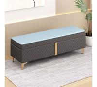 Banco de entrada tapizado moderno con almacenamiento, reposapiés otomano de cuero azul para dormitorio, elegante asiento de cama de 100 cm, diseño multifuncional para decoración del hogar