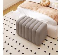 Banco de entrada tapizado moderno con marco de madera maciza, asiento acolchado versátil, otomana gris claro para dormitorio, extremo de cama, muebles pequeños de interior (15.7 pulgadas)