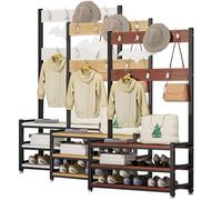 Banco de entrada versátil con perchero y estante Sto de 3 niveles, metal negro y teca, zapatero y perchero para puerta delantera, cocina, armario, 60 cm
