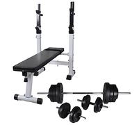 Banco de entrenamiento ajustable con barra de pesas, juego de mancuernas y mancuernas de 60,5 kg, estación de fuerza para el hogar, banco de pesas acolchado inclinable y horizontal, incluye