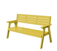 Banco de exterior para 2 personas Asiento de jardín de madera maciza con respaldo y reposabrazos, ideal para patio con piscina, muebles de parque con balcón (amarillo)