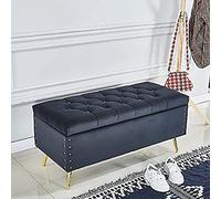 Banco De Extremo De La Cama con Almacenamiento, Entrada A La Sala De Estar Cómodo Banco Tapizado para Zapatos con Reposapiés, Otomana De Terciopelo De Lujo, Negro, 80X45X45Cm (31X18X18pulgad