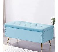 Banco De Extremo De La Cama con Almacenamiento, Entrada A La Sala De Estar Cómodo Reposapiés Tapizado Banco De Zapatos, Otomana De Terciopelo De Lujo, Azul Claro, 60X45X45Cm (24X18X18 Pulgad