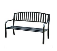 Banco de hierro forjado para patio al aire libre, silla de jardín con marco de acero y hierro fundido con reposabrazos para patio, porche y parque, asiento de metal resistente a la intemperie, no