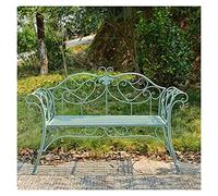 Banco de jardín al aire libre de hierro forjado para patio, silla doble para porche delantero, banco de parque de metal, decoración de villa, patio, color verde, tapicería duradera y elegante