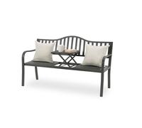 Banco de jardín Relaxdays con Mesa Plegable, 3 plazas, Acero, Banco de jardín, Medidas: 90 x 150 x 57,5 cm, Antracita