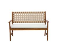 Banco de jardín de madera maciza de 2 plazas con cojín blanco y correas L114 cm SANTANA