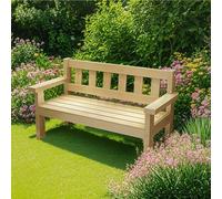 Banco de jardín de madera natural con respaldo y reposabrazos, asiento de patio resistente a la intemperie para 2 personas, capacidad de carga de 300 kg, muebles elegantes para exteriores, 140 cm