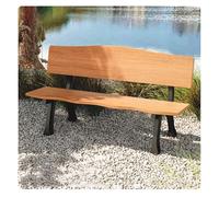 Banco de jardín de madera para exteriores con respaldo y patas de metal, asiento de tronco de 180 cm, para patio, balcón, terraza y piel para tu jardín