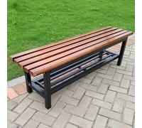 Banco de jardín de madera para patio, parque, terraza, balcón, banco al aire libre con marco de acero, resistente a la intemperie, duradero y elegante, muebles de jardín para caminos y espacios al