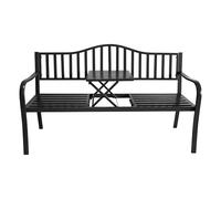 Banco de jardín de metal con mesa integrada - 150 x 56 cm - Banco 2 en 1 negro con recubrimiento de polvo - Banco de parque con mesa plegable para jardín, balcón, terraza, 450 kg, resistencia a la