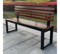 Banco de jardín de metal con respaldo y listones de madera maciza para 2 a 3 personas, perfecto para uso al aire libre en jardín, patio, balcón o patio.