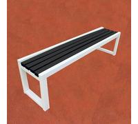 Banco de jardín de metal negro - Asiento al aire libre sin respaldo para 2-3 personas, perfecto para porche, patio, terraza, césped o junto a la piscina - Diseño duradero de 150 x 40 x 45 cm
