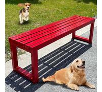 Banco de jardín de metal para exteriores, hierro forjado puro, diseño sin respaldo, para 2 y 3 personas, agujeros de fijación incluidos, ideal para hospital, escuela, plaza, rojo, 120 cm